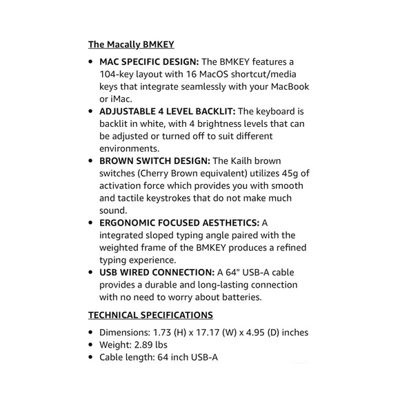 MACALLY BMKEY BACKLIT MECHANICAL USB WIRED KEYBOARD FOR MAC - Picture 3 of 3